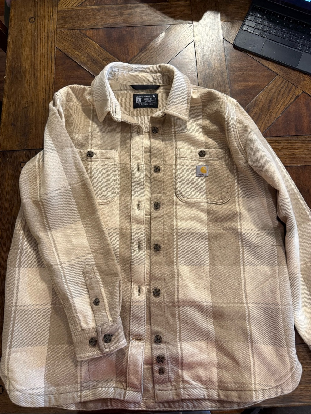 Carhartt Cream Beige Plaid Lightweight Shirt Jacket